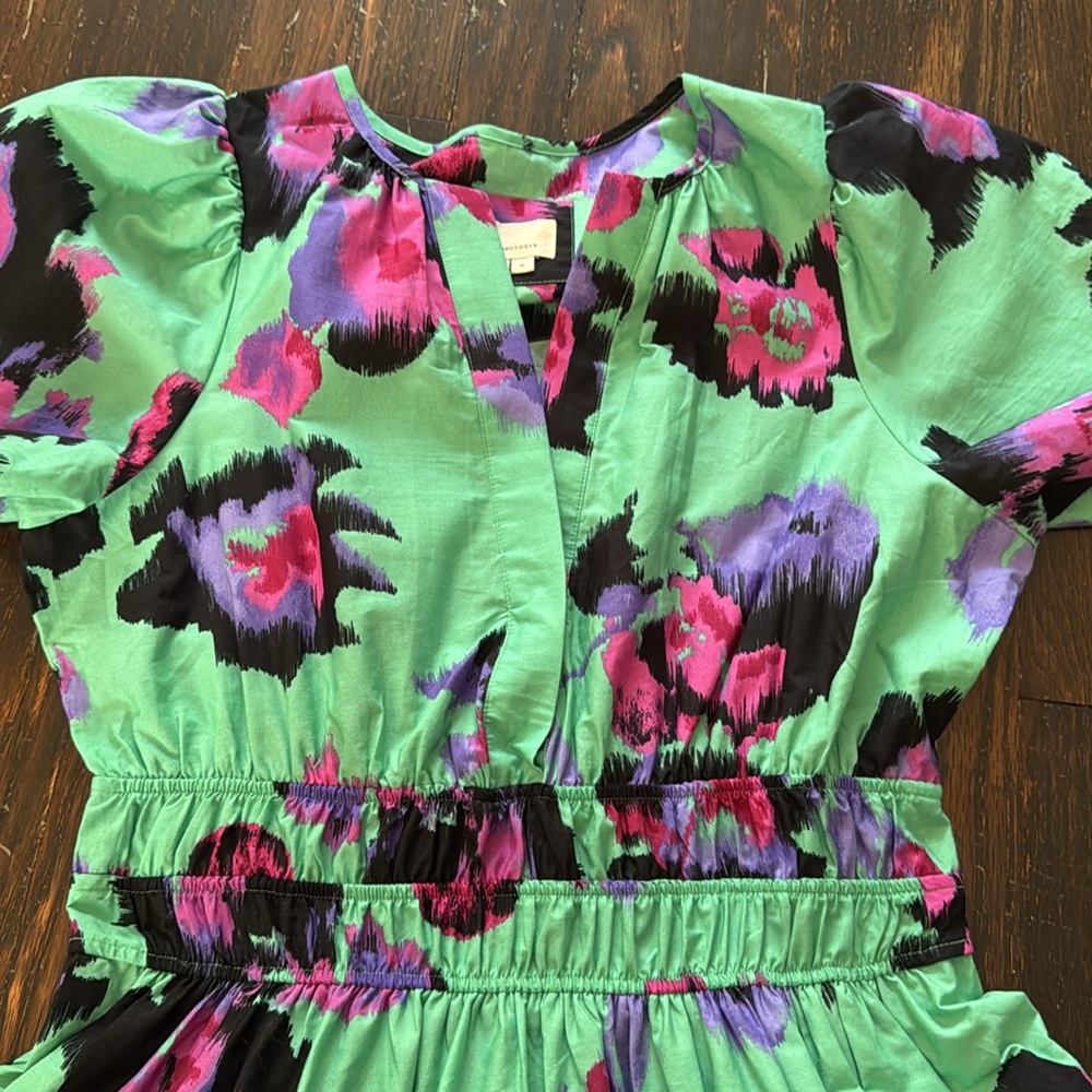 Anthropologie Mint Green Maxi Dress with Purple & Black Floral Print - Picture 15 of 16